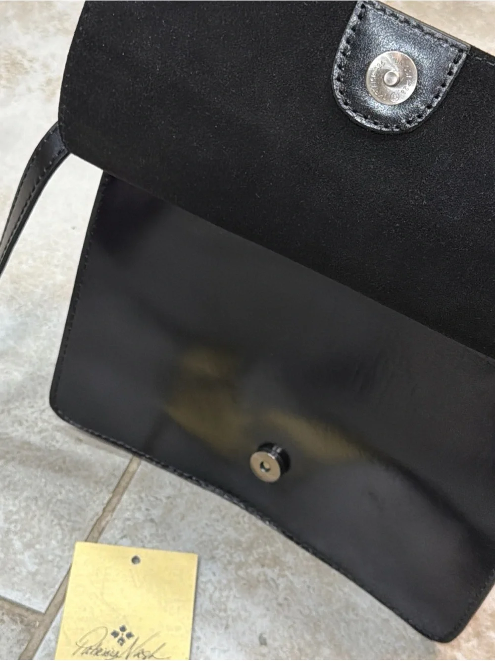 Patricia Nash Embossed Shield Leather Shoulder Bag Medium Black